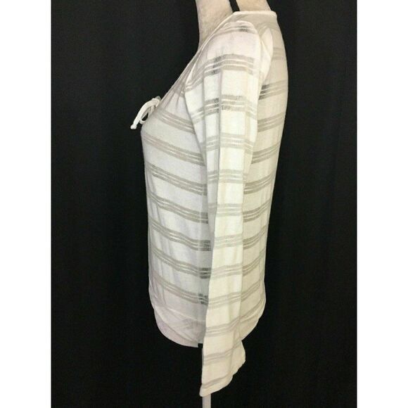 Splendid Womens Solid White Long Sleeve Striped Mesh Sweater Top Small - Picture 4 of 8
